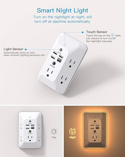 Multi Plug Outlet USB Wall Charger Surge Protector 4 USB Ports 1 USB C Power Strip Electrical Outlet