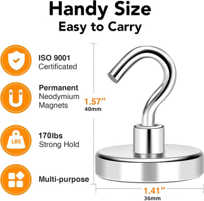 Magnetic Hooks Heavy Duty 170Lbs+ Super Strong Magnet Hooks for Cruise Essentials Neodymium Earth Magnets