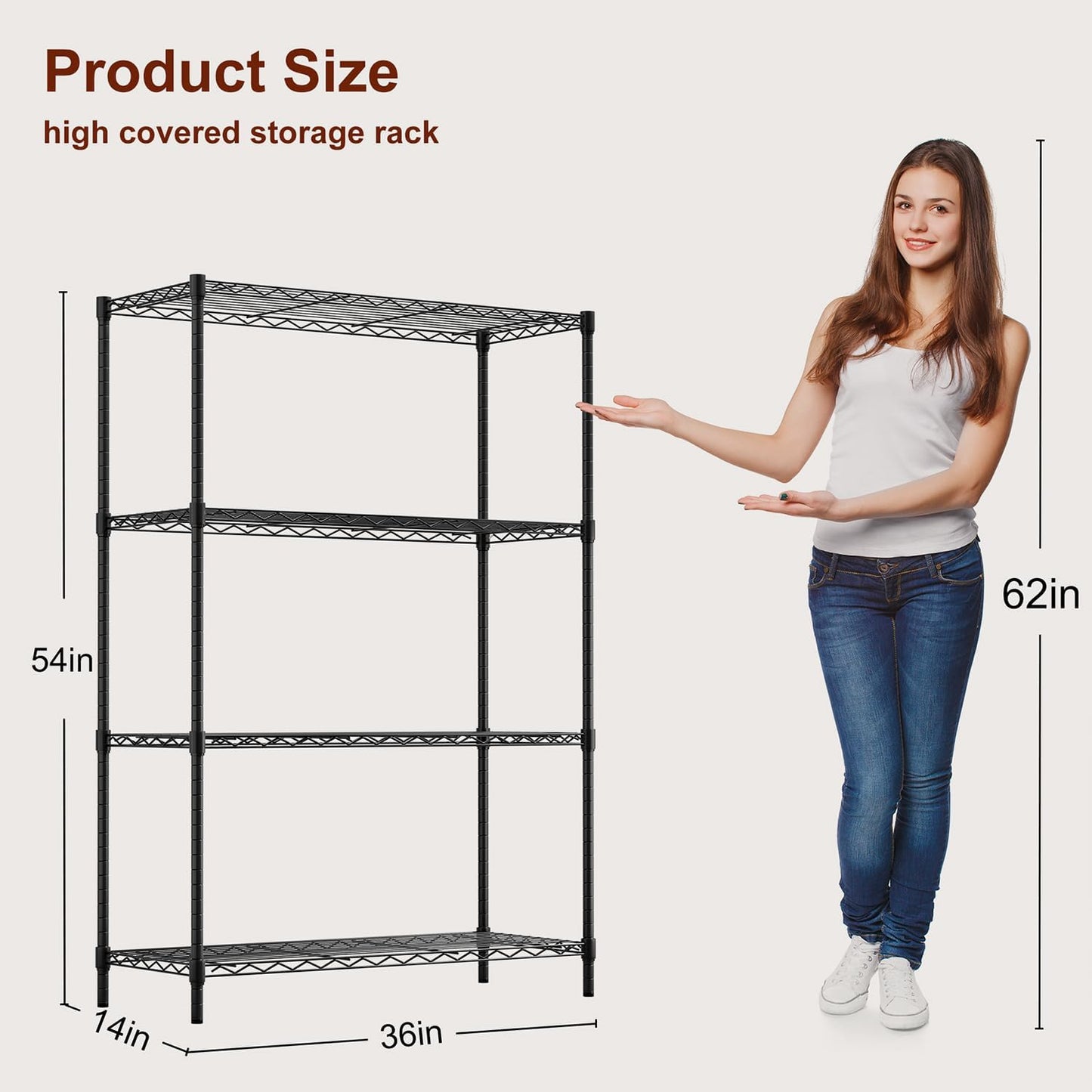 4 Tier Wire Storage Shelves 36x14x54  Black with Adjustable Racks Heavy Duty Metal Shelf