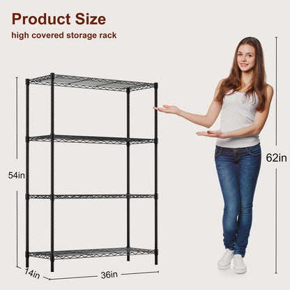 4 Tier Wire Storage Shelves 36x14x54  Black with Adjustable Racks Heavy Duty Metal Shelf