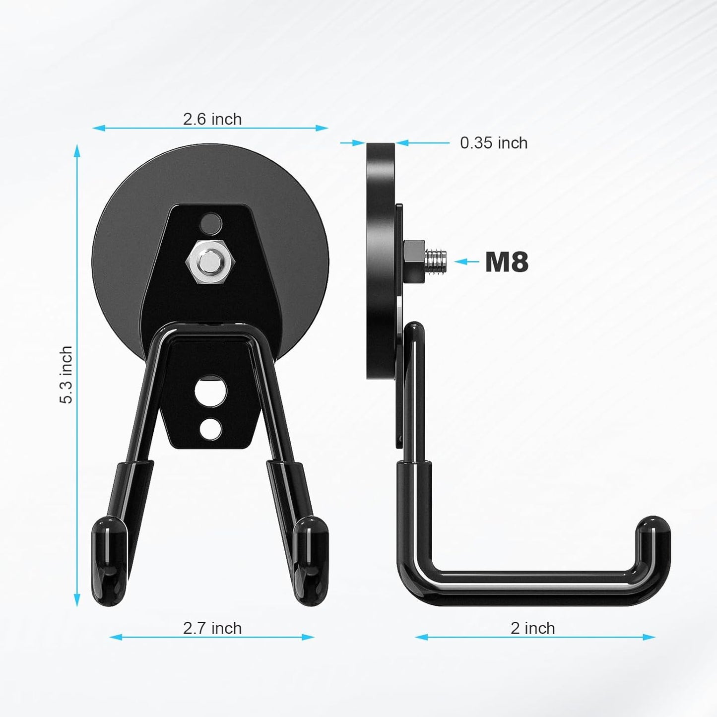 2 Pack Large Heavy Duty Magnetic Garage Hooks  Strong Magnetic Tool and Utility Hooks with Anti-Scratch Rubber Coating