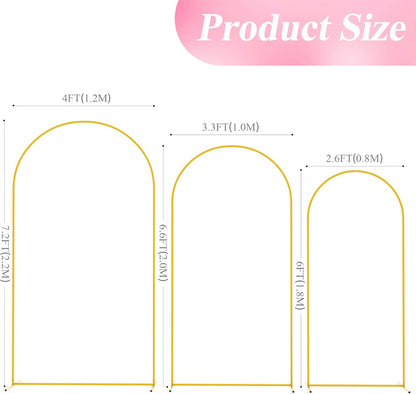Wedding Arch Backdrop Stand 7.2FT, 6.6FT, 6FT Set of 3 Gold Metal Arch Backdrop Stand