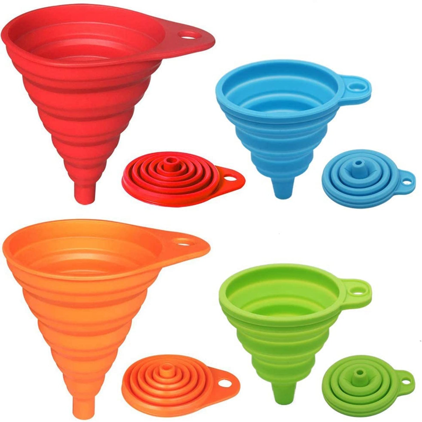 4 Pack Small and Large Kitchen Gadgets Accessories Foldable Silicone Collapsible Funnels