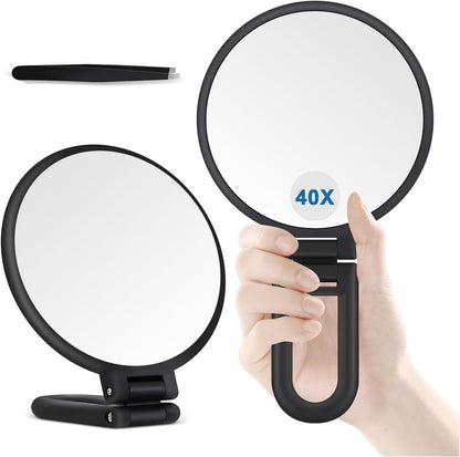 40X Magnifying Mirror, Hand Mirror for Makeup Double Sided with 40X/1X Magnification Travel Essential, Portable Foldable