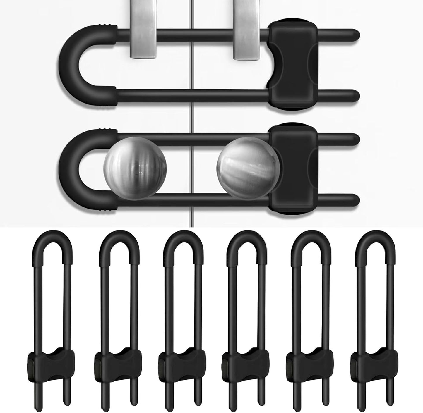 6 Pack U-Shaped Child Locks for Cabinets, Child Proof Cabinet Latches,Child Safety Cabinet Locks