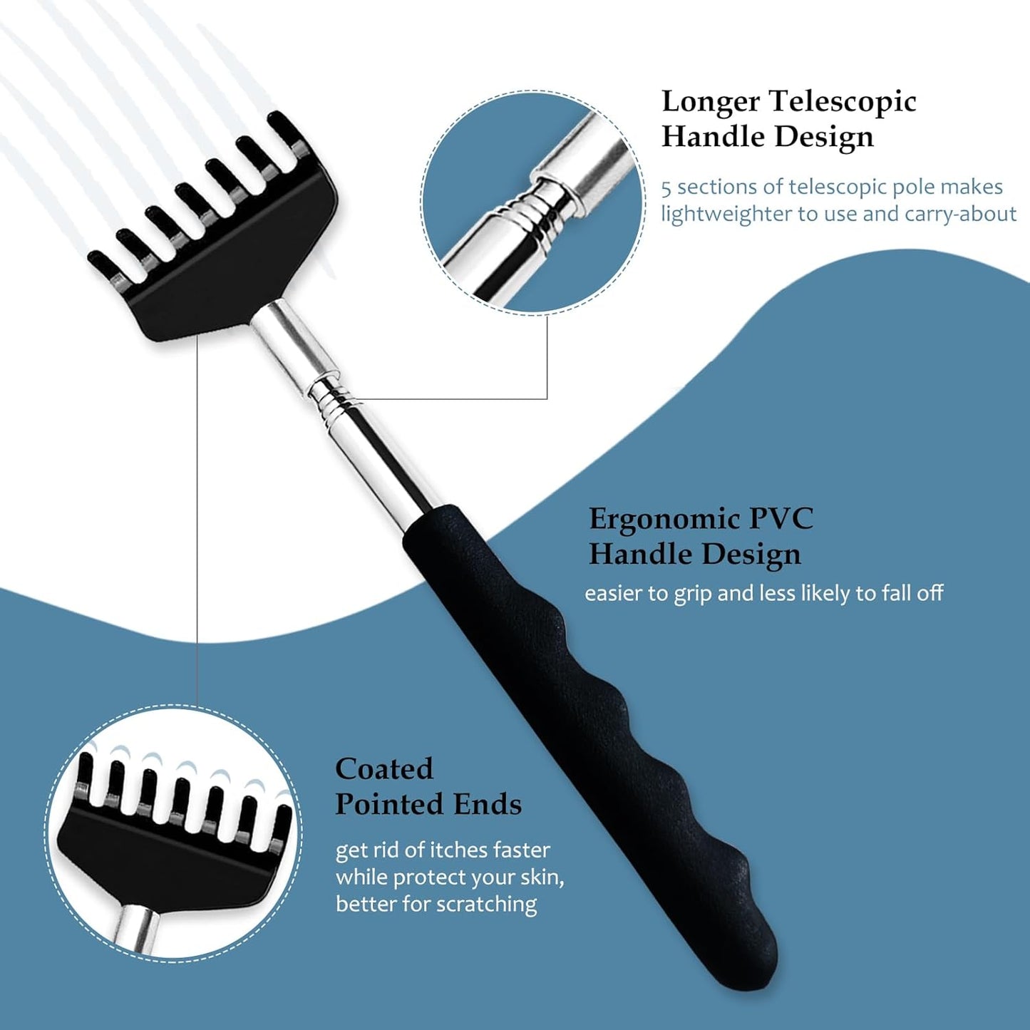 3 Pack Back Scratcher Extendable Metal Back Scratcher for Men Women Adults Telescoping Back Massager