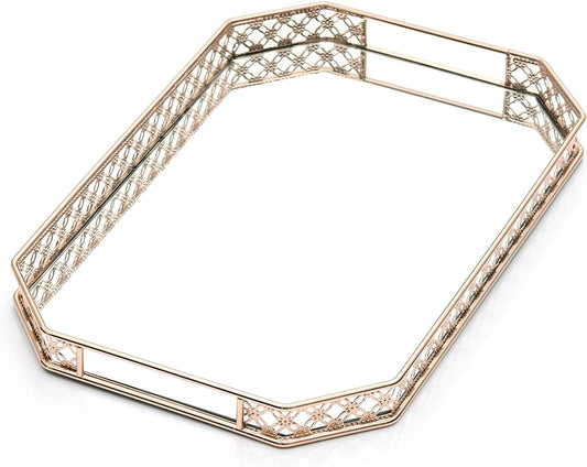 Gold Vanity Tray Perfume Tray for Dresser Vanity Trays for Bathroom and Home Decor, 14 x 9 x 1.2 inches