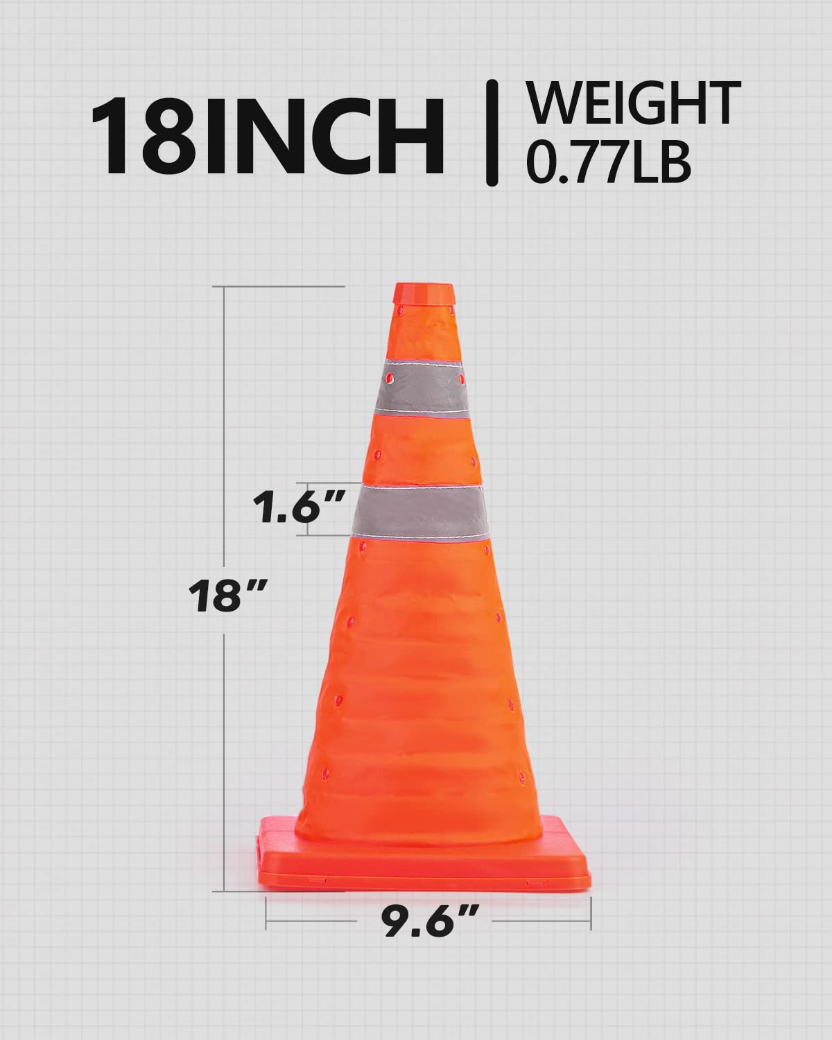 18 Inch Collapsible Traffic Safety Cones Orange Cones Multi Purpose Pop-up Cones with Reflective Collar