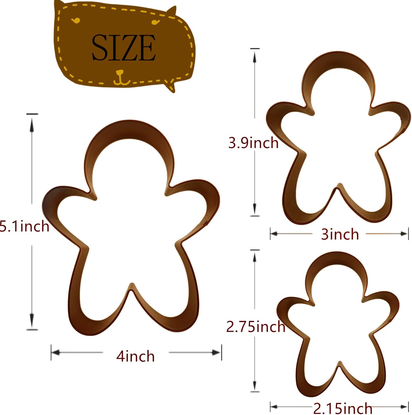 3PCs Gingerbread Man Cookie Cutters Assorted Size 5.12" 4.13" 3.11" Large Christmas Cookie Cutter Set