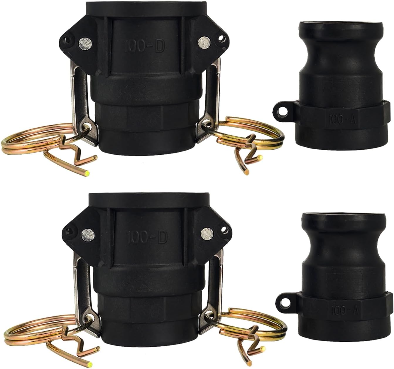 1 Inch Type A & D Polypropylene Cam and Groove Hose Fitting Kit with 1" Female & Male Camlock x 1" Shank (Hose Barb)