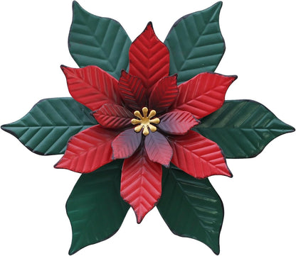 11 inch Metal Flower Wall Art Decor Poinsettia Yard Garden Decor Hanging for Kitchen, Bathroom, Bedroom,