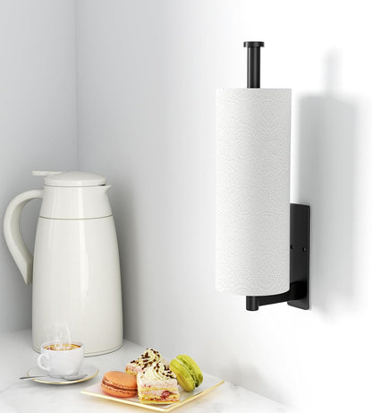 Stainless Steel Paper Towel Holder Wall Mount Self-Adhesive or Drilling Matte Black Towel Rack for Kitchen