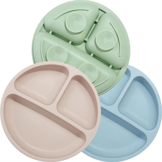 Unbreakable Silicone Baby and Toddler Plates 3 Pack  Non-Slip -Microwave Safe  Silicone