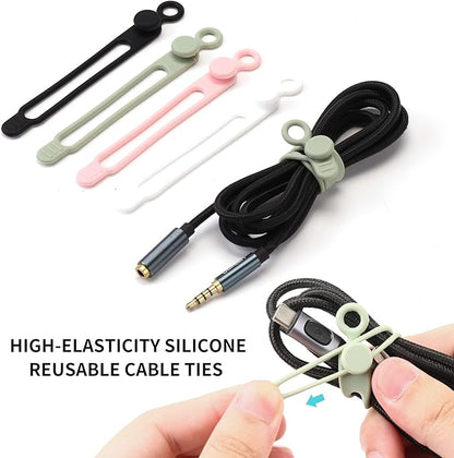 Silicone Cable Ties Reusable Cable Management Organizer Multipurpose Elastic Cord Organizer for Bundling and Fastening