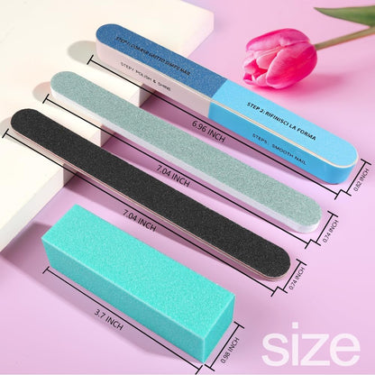 20PCS Nail File Kit Rectangular Nail Buffer Block & 100/180 Grit 7 Way Nail File
