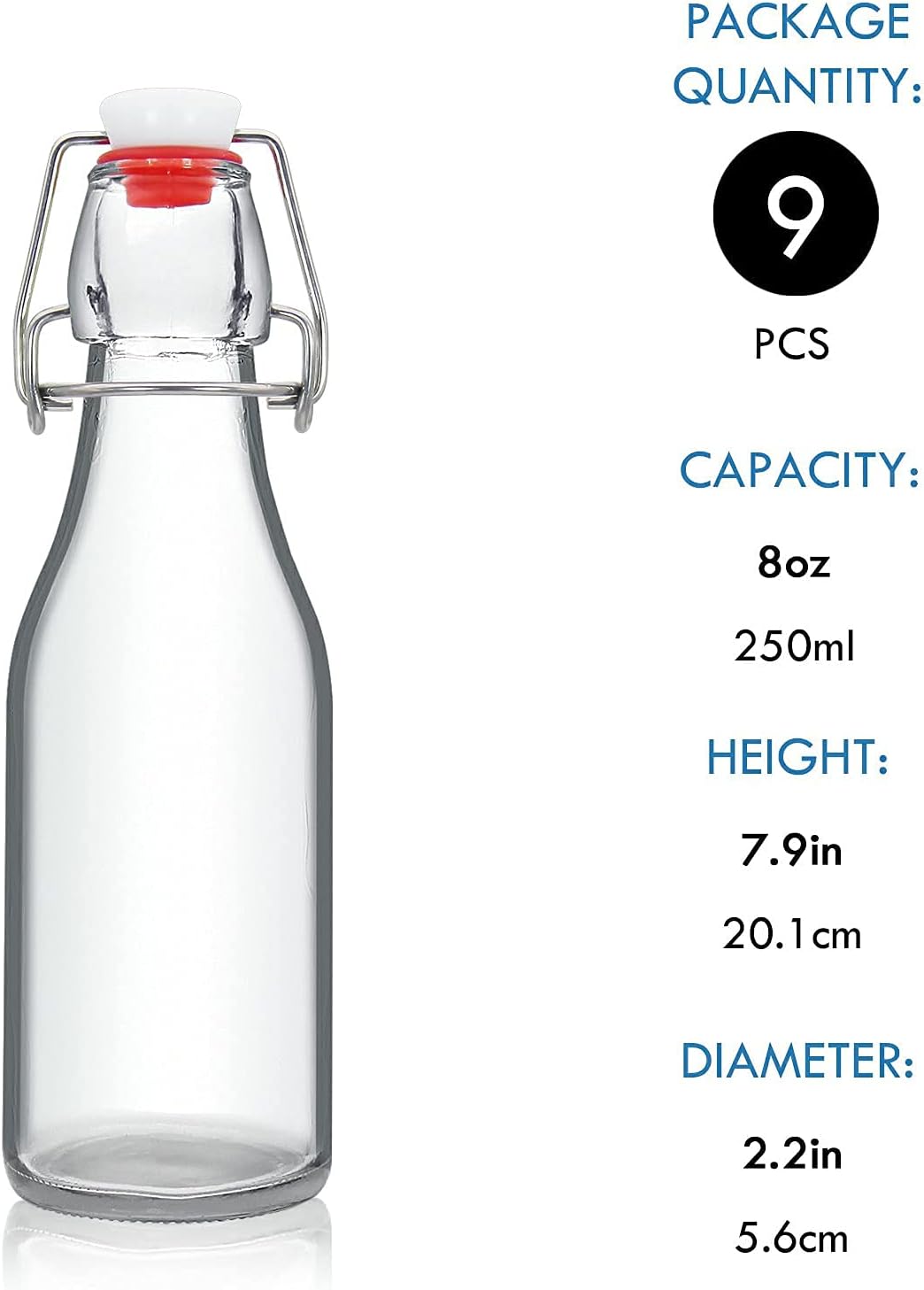 8oz Swing Top Bottles Glass Beer Bottle with Airtight Rubber Seal Flip Caps for Home Brewing Kombucha