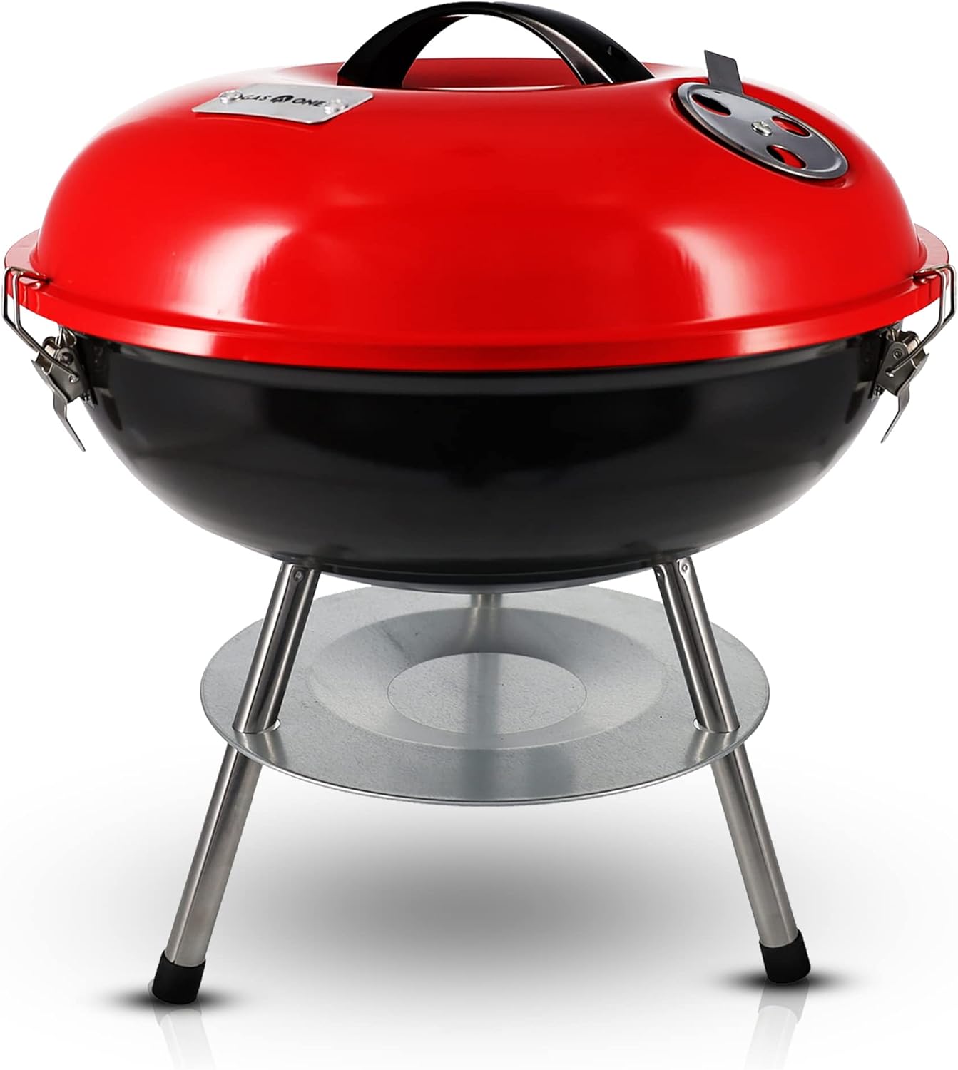 14-inch Portable Barbecue Grill with 3-Point Locking Lid for Heat Preservation Dual Venting System – Small Charcoal Grill for Backyard, Camping