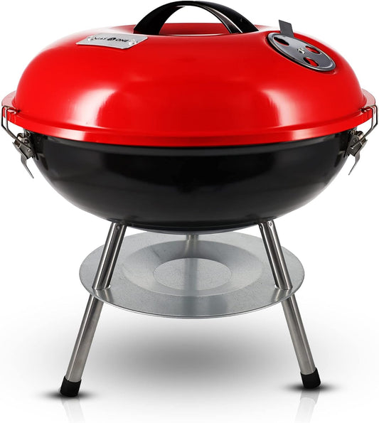 14-inch Portable Barbecue Grill with 3-Point Locking Lid for Heat Preservation Dual Venting System – Small Charcoal Grill for Backyard, Camping