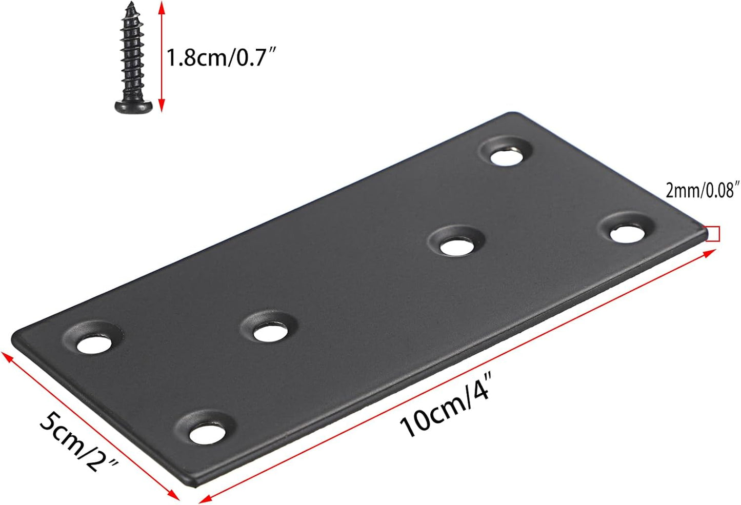12Pcs Stainless Steel Flat Plates with Screws,4x2 Inch Sturdy Metal Flat Straight Brace Bracket, Black Metal Brace