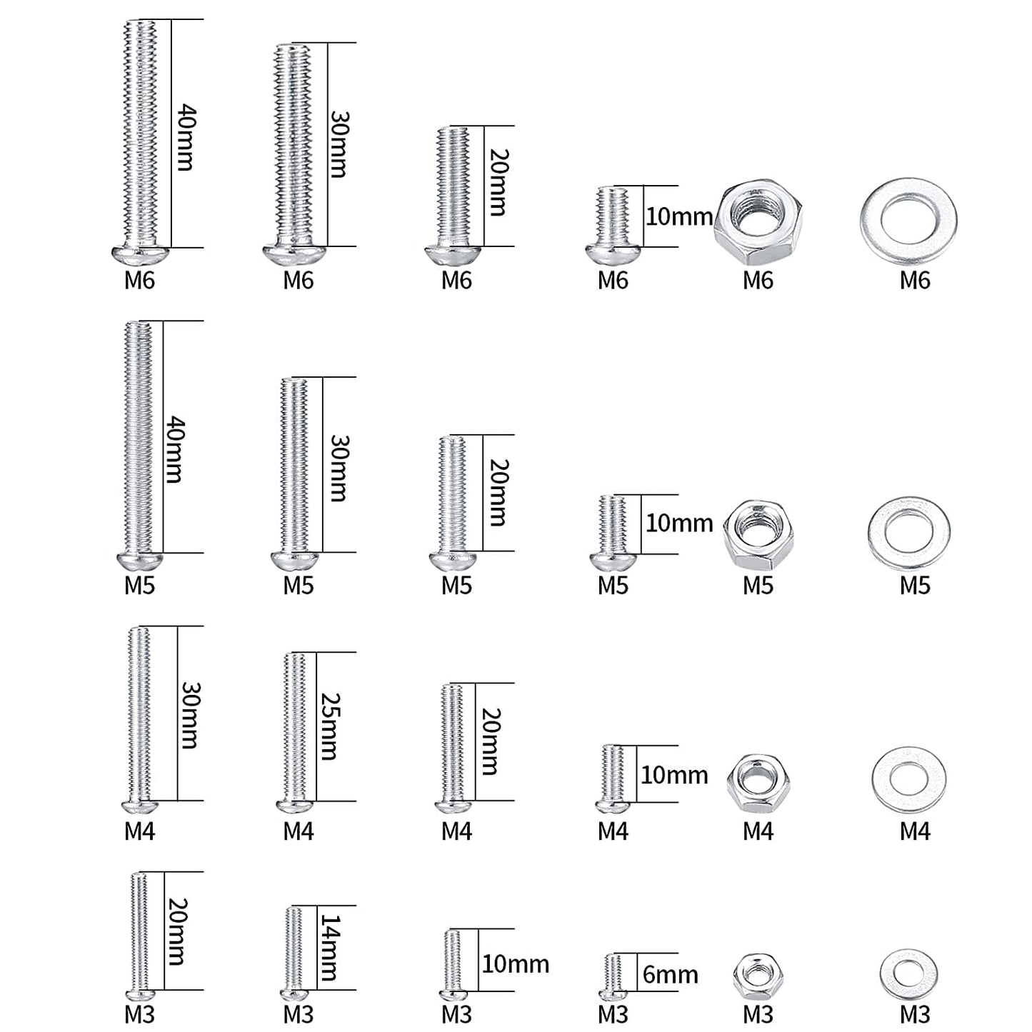1080 Pcs Screws Bolts and Nuts Assortment Kit, Metric Machine Screws and Nuts and Flat Washers, M3/M4/M5/M6 Cross Slotted Round