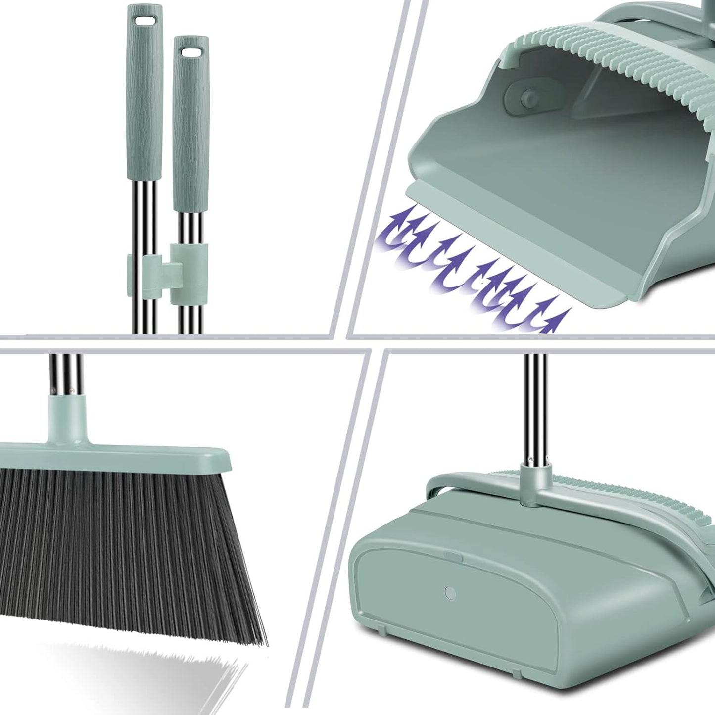 Broom and Dustpan Set Large Size and with Long Handle, Upright Ideal for Indoor Outdoor