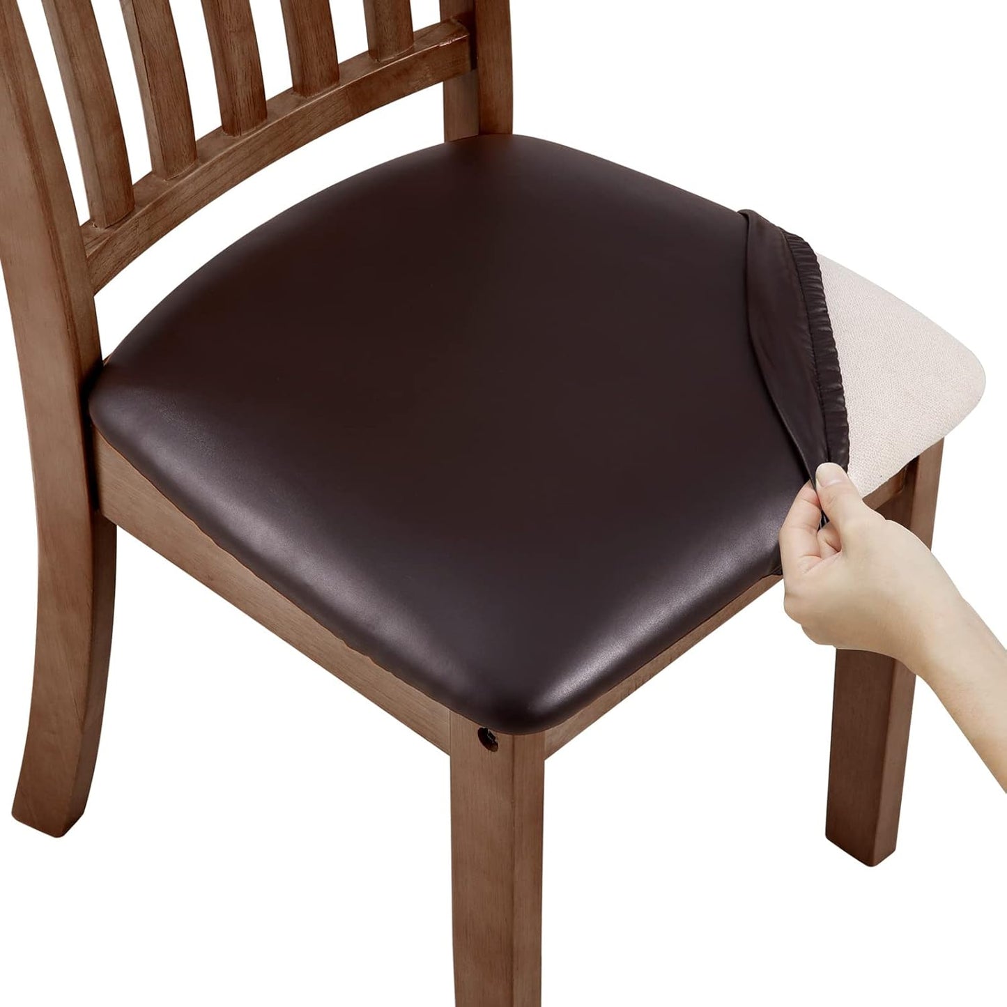 4 PCS Solid Pu Leather Waterproof Seat Cushion Cover Oilproof Stretch Dining Chair Protctor Slipcover