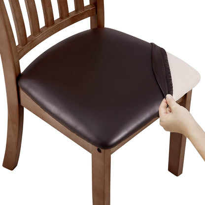 4 PCS Solid Pu Leather Waterproof Seat Cushion Cover Oilproof Stretch Dining Chair Protctor Slipcover