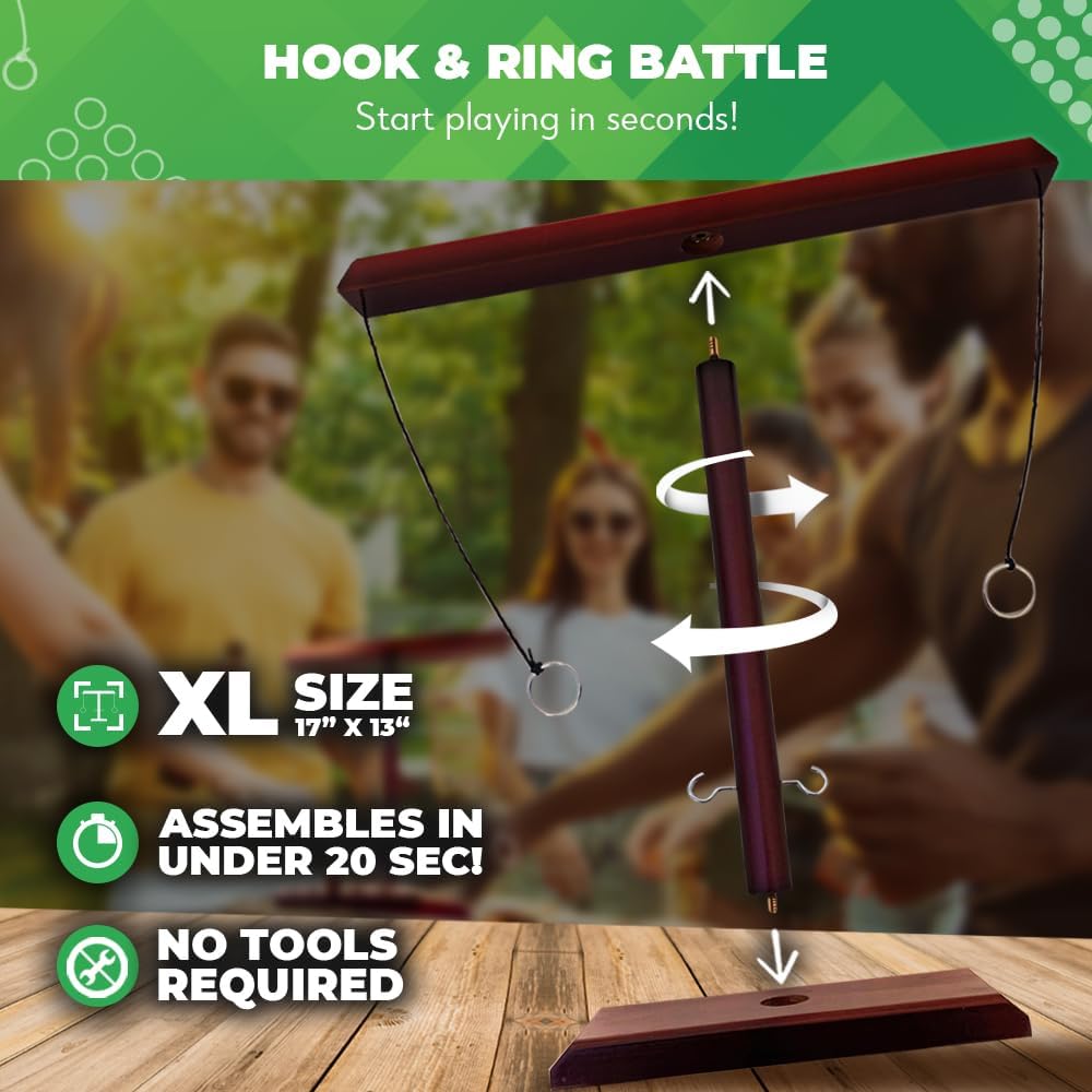 Battle Hooks XL Hook and Ring Game with Ladder 20 Second Set Up Hook and Ring Toss