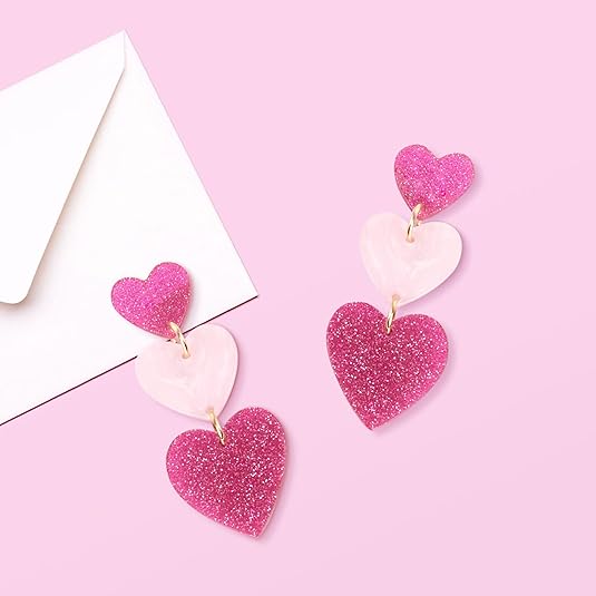 Heart Earrings Dangle Valentine's Day Earrings Pink Heart Earrings Red Heart Earrings Cute Love Dangling