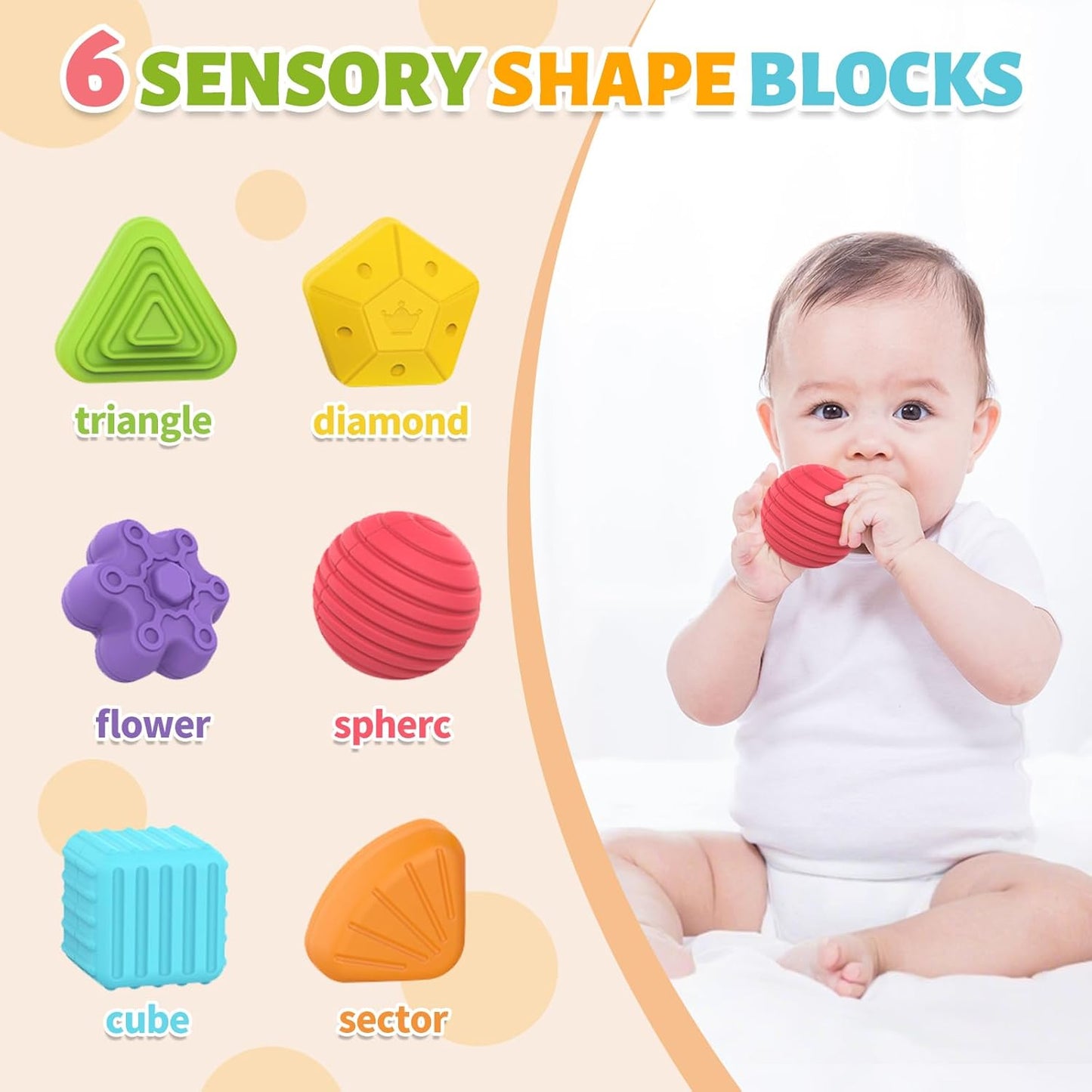 Montessori Toys for 1 Year Old, 6 Pc Multi Sensory Shape Toddler Developmental Learning Birthday Gifts