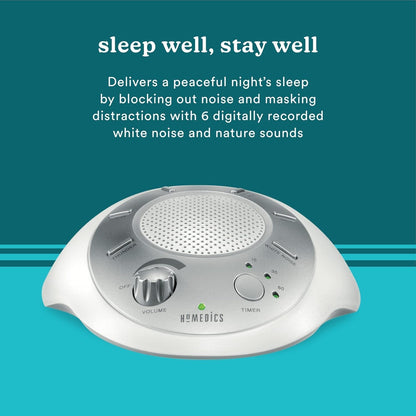 SoundSleep White Noise Machine Silver Small Travel Size with 6 Relaxing Nature Sounds Portable Therapy for Home