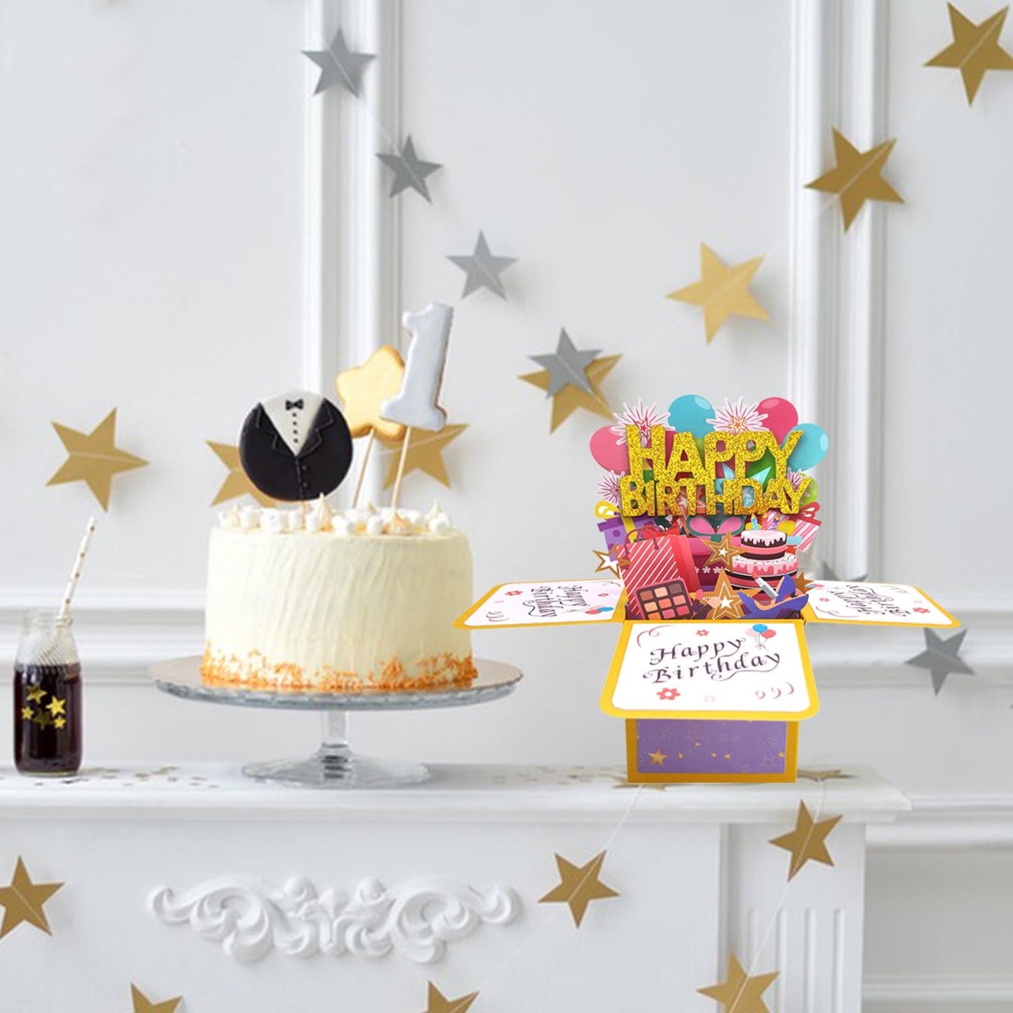 Happy Birthday Pop Up Card Sweet 3D Birthday Gift Box for Adults and Kids with Envelopes Unique Handmade Foldable