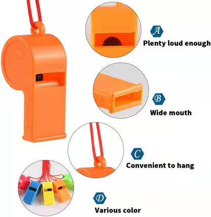 72Pcs Plastic Whistles Bulk Whistles Training Sports Whistles with Lanyard Loud Toys Whistles for Kids Christmas Birthday Party