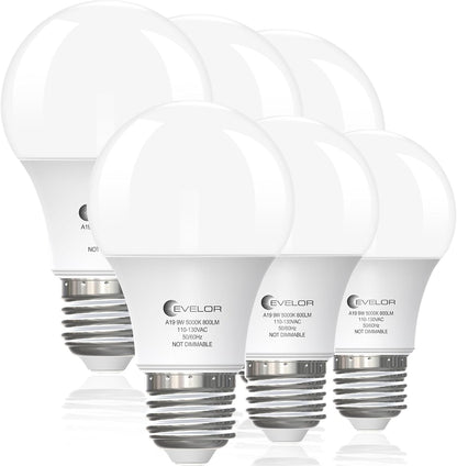 6 Pack A19 LED Light Bulbs 60 Watt Equivalent Daylight 5000K with E26 Base Efficient 9W,800 Lumens Non-Dimmable