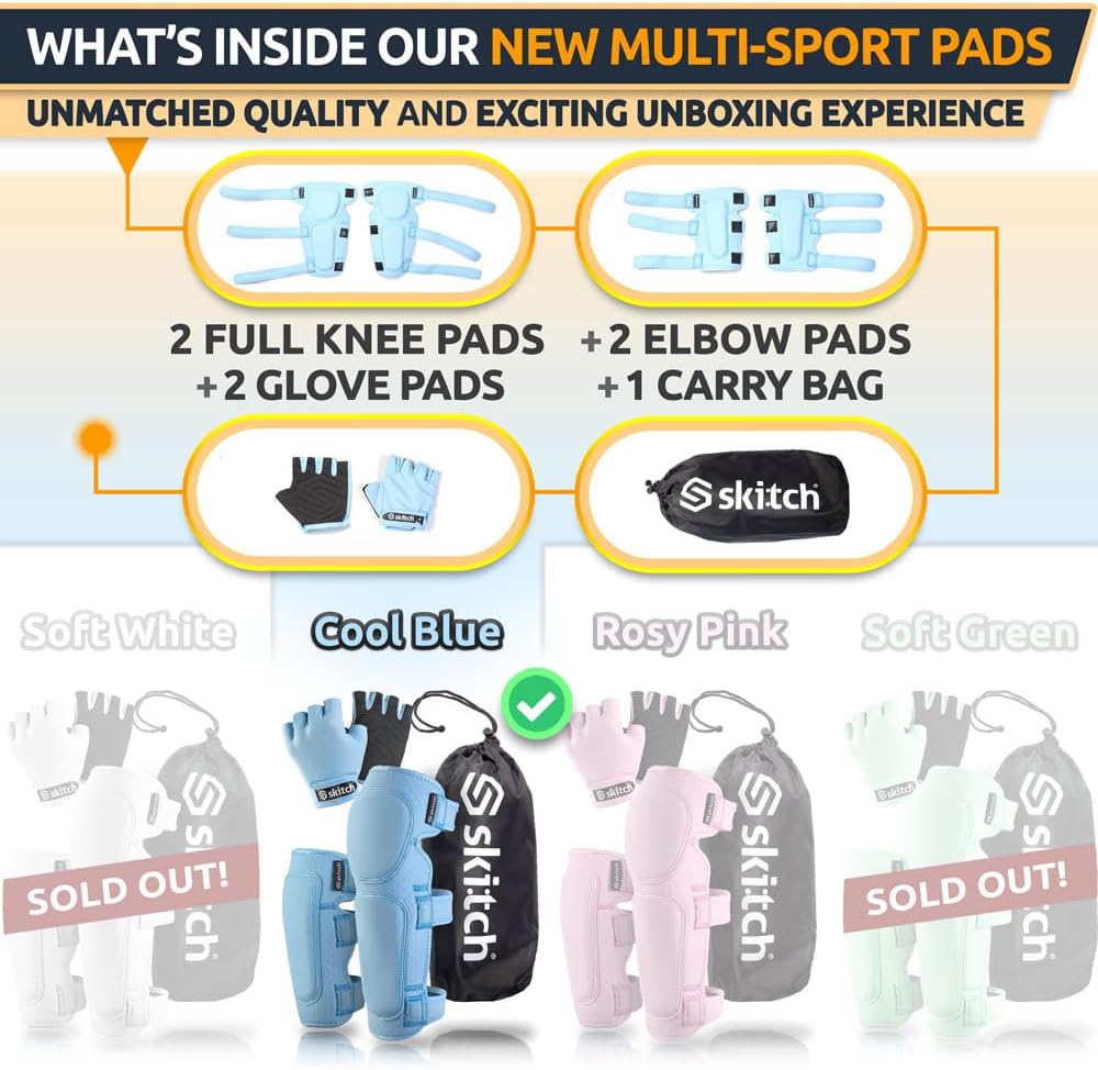 Protective Safety Gear Set for Kids and Teens  Premium Lycra Sport Knee Pads + Elbow Pads