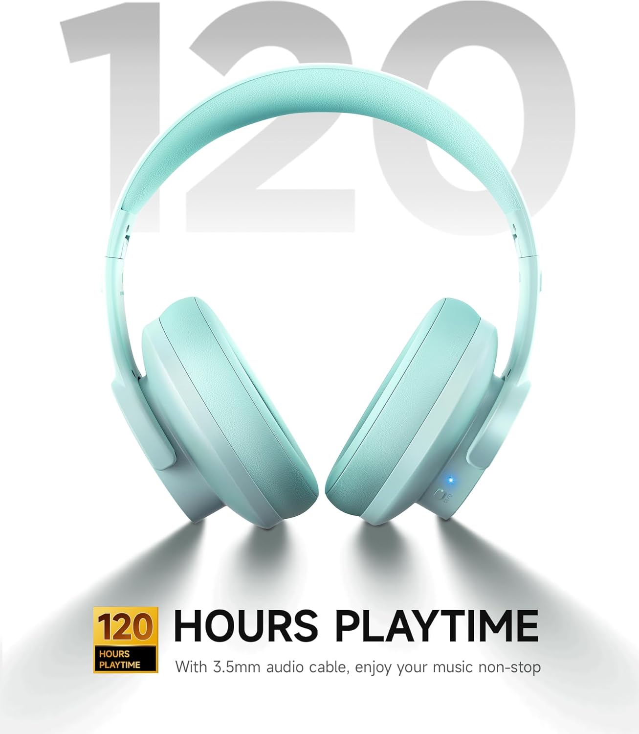 Bluetooth Over Ear Headphones 120H Playtime with 3 EQ Modes, Low Latency Hands-Free Calls, Deep Bass for Travel Home