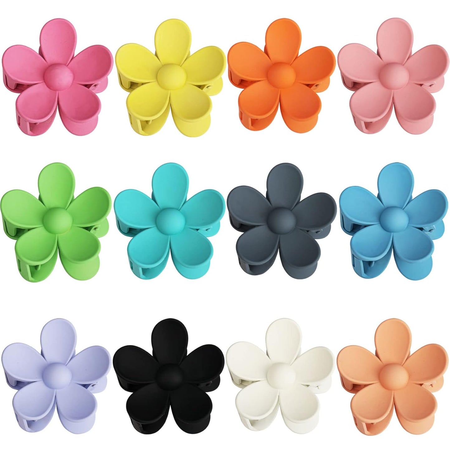 12 Piece Flower Claw Clips  Large Jaw Clips for Women & Girls  Thick & Thin Hair  12 Colors  Matte Non-Slip