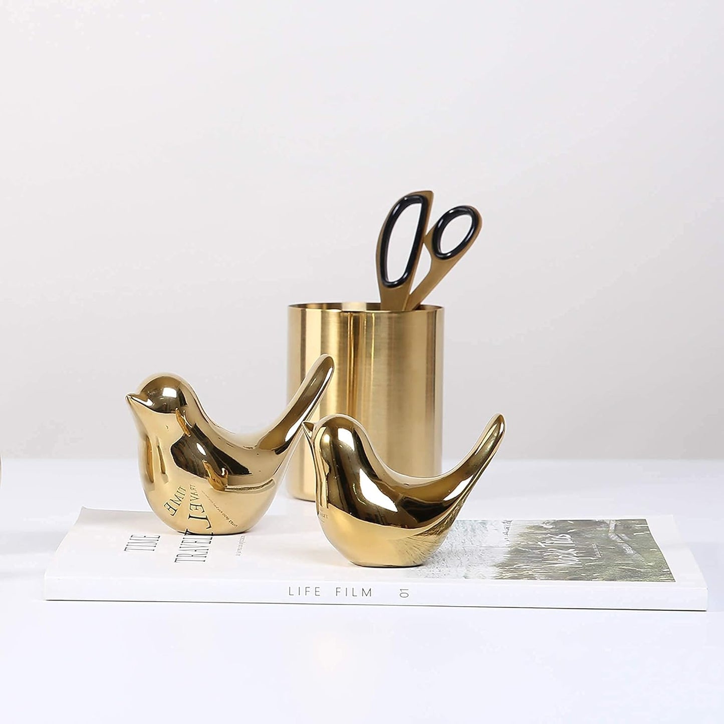 Small Birds Statues Gold Home Decor Modern Style Figurine Decorative Ornaments for Living Room