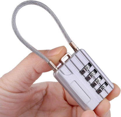 Pack of 2 Combination Travel Lock 11mm 4 Digit Cable Lock for Suitcase Travel Bag and Gym Lockers Filing Cabinets