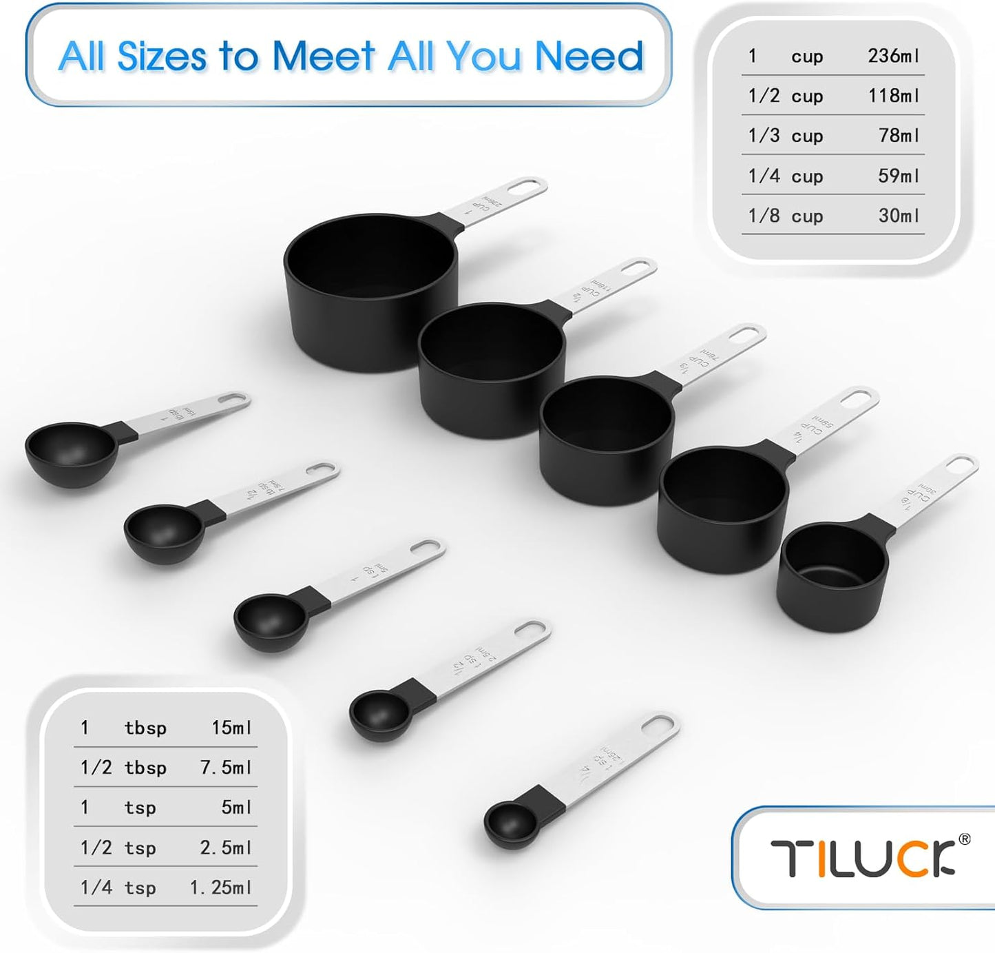 Measuring Cups & Spoons Set Stackable Cups and Spoons Nesting Measure Cups with Stainless Steel Handle
