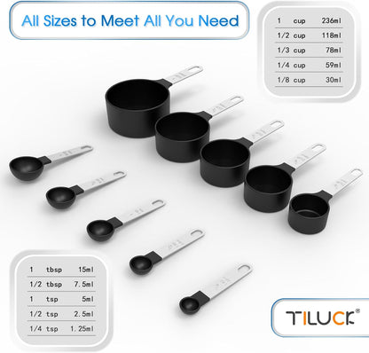 Measuring Cups & Spoons Set Stackable Cups and Spoons Nesting Measure Cups with Stainless Steel Handle