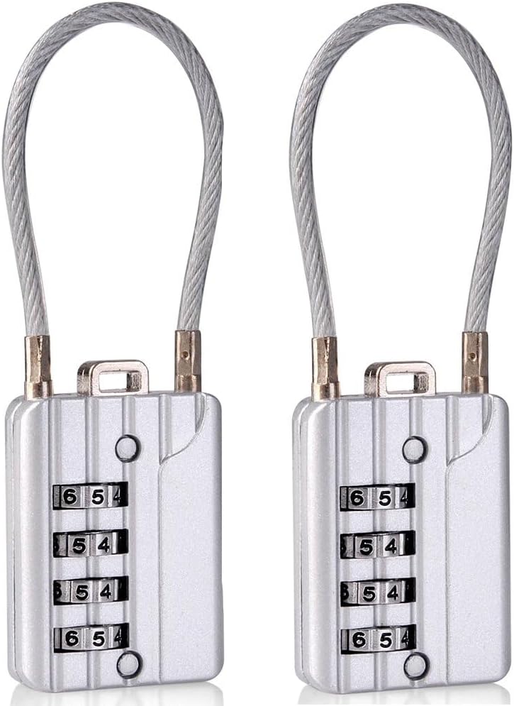 Pack of 2 Combination Travel Lock 11mm 4 Digit Cable Lock for Suitcase Travel Bag and Gym Lockers Filing Cabinets