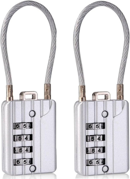 Pack of 2 Combination Travel Lock 11mm 4 Digit Cable Lock for Suitcase Travel Bag and Gym Lockers Filing Cabinets