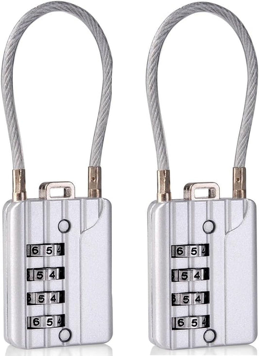 Pack of 2 Combination Travel Lock 11mm 4 Digit Cable Lock for Suitcase Travel Bag and Gym Lockers Filing Cabinets