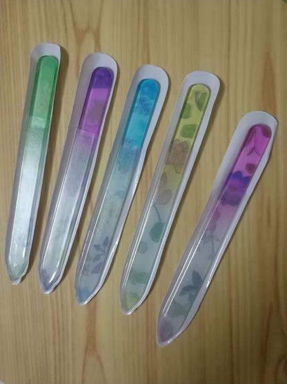 Crystal Glass Nail Files Manicure Set, Professional Double Sided Pedicure Files Best Glass Nail Files for Natural Nails Colorful Flower