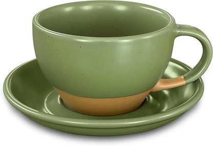 Ceramic Latte Art Mug With Saucer  10.5 oz Round Bottom For Perfect Pours  Cafe Cups for Cappuccino Espresso