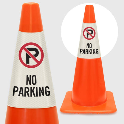 6 Pack "No Parking" Reflective Cone Message Sleeve Collar with Symbol 360-Degree Visibility Non-Adhesive Vinyl Signs