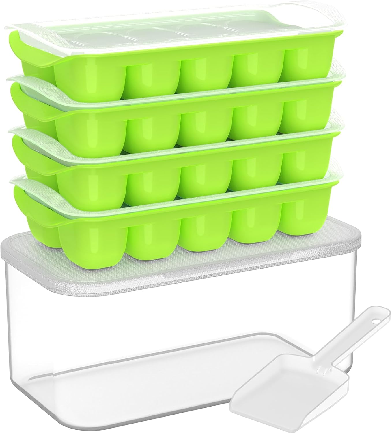 4 Pack Ice Bucket Kits, Stackable Silicone Ice Trays for Freezer, Easy Pop Out