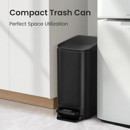 Bathroom Trash Can with Lid Soft Close Step Pedal 6 Liter / 1.6 Gallon Stainless Steel Garbage