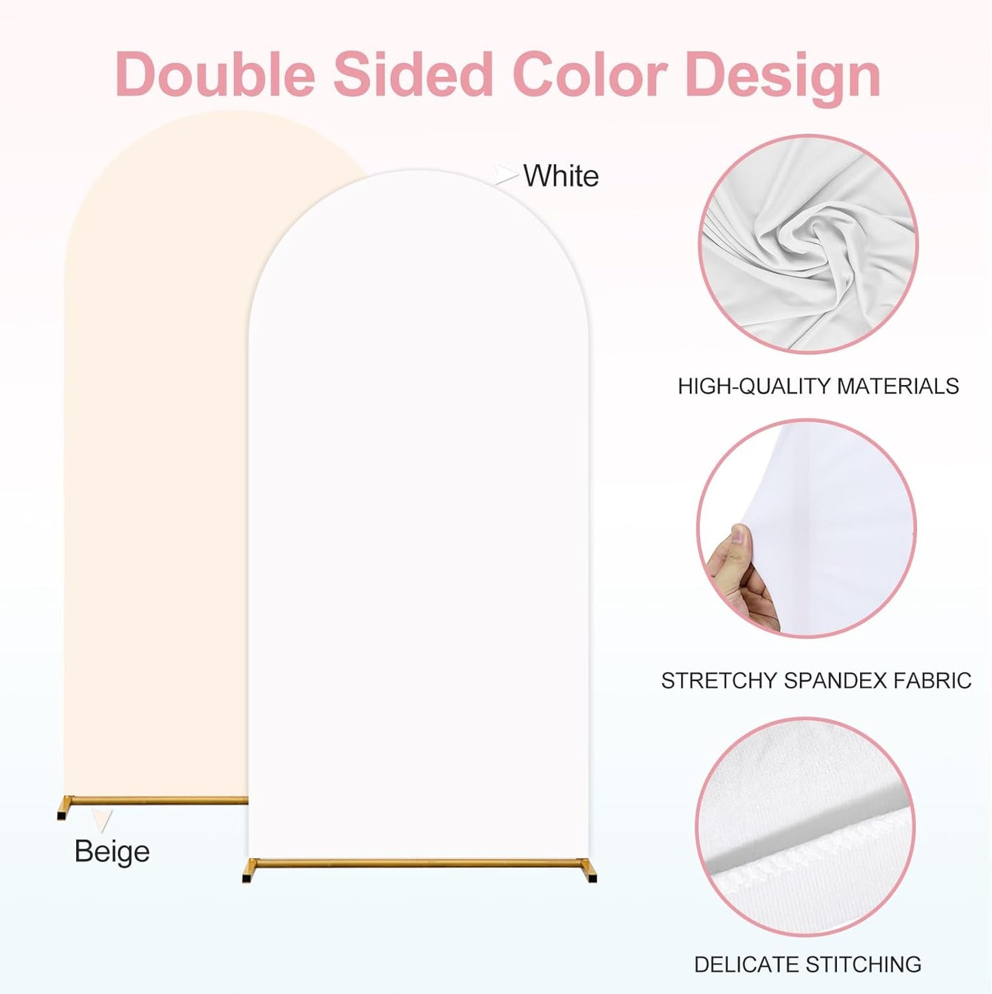 Set of 3 (7.2ft+6.6ft+6ft) Double Color Cover Spandex Fitted Arch Stand for Birthday Party Baby Shower